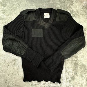 Brigade Quartermasters Sweater Men 40 Black V Neck Wool Woolly Pully England Vtg